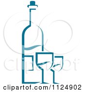 Poster, Art Print Of Teal Wine Bottle And Glasses