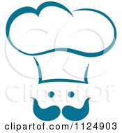 Poster, Art Print Of Teal Chef Face With A Hat And Mustache