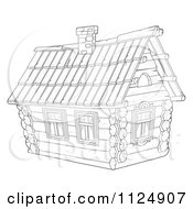 Cartoon Of An Outlined Cabin Home Royalty Free Clipart