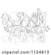 Poster, Art Print Of Outlined Santa In A Sleigh Pulled By Three Ponies