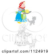 Poster, Art Print Of Colored And Outlined Woman With A Smiley Face And Cat