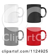 Clipart Of 3d White Black Gray And Red Coffee Mugs Royalty Free Vector Illustration