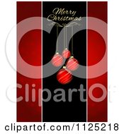 Poster, Art Print Of Red Ornaments Hanging From Merry Christmas Text With Red Snowflake Borders