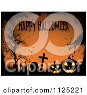 Clipart Of A Grungy Happy Halloween Background With Jackolanterns In A Cemetery Royalty Free Vector Illustration