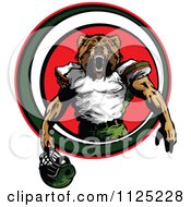 Poster, Art Print Of Strong Roaring Football Player Bear Mascot In A Red Circle