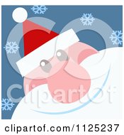 Cartoon Of A Cheerful Santa Face Over Blue With Snowflakes Royalty Free Vector Clipart