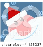 Poster, Art Print Of Cheerful Santa Face Over Blue With Snowflakes