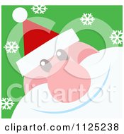 Cartoon Of A Cheerful Santa Face Over Green With Snowflakes Royalty Free Vector Clipart