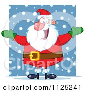 Poster, Art Print Of Cheerful Santa Holding Up His Arms In The Snow