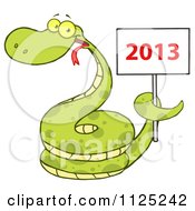 Poster, Art Print Of Happy Coiled Green Snake Holding A Year 2013 Sign