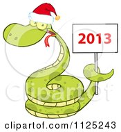 Poster, Art Print Of Happy Green Snake Wearing A Santa Hat And Holding A Year 2013 Sign