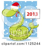 Poster, Art Print Of Happy Green Snake Wearing A Santa Hat And Holding A Year 2013 Sign In The Snow