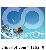 Poster, Art Print Of Christmas Snowman With A Sled And Gifts On Blue