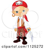 Poster, Art Print Of Cute Blond Pirate Boy Holding A Sword And Smiling