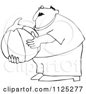 Poster, Art Print Of Outlined Chubby Man Holding A Large Halloween Pumpkin