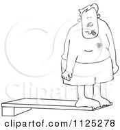 Outlined Nervous Man On A High Dive Board