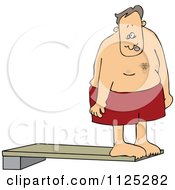 Cartoon Of A Nervous Man On A High Dive Board Royalty Free Vector Clipart