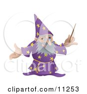 Old Male Wizard Holding A Magic Wand