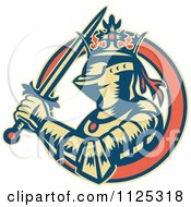 Retro Medieval Crowned Knight With A Sword In An Orange Ring