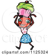 Cartoon Of Female Ant Carrying A Cupcake Royalty Free Vector Clipart by patrimonio