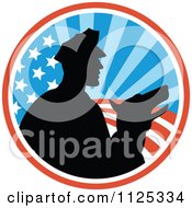 Poster, Art Print Of Silhouetted Security Guard And Dog Over An American Circle