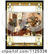Poster, Art Print Of Vintage Scene Of A Poodle Begging For Food While People Eat At A Buffet With Copyspace