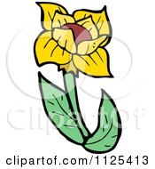 Cartoon Of A Yellow Flower With A Stem 1 Royalty Free Vector Clipart