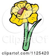 Cartoon Of A Yellow Flower With A Stem 2 Royalty Free Vector Clipart