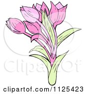 Cartoon Of Pink Flowers Royalty Free Vector Clipart by lineartestpilot