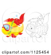 Poster, Art Print Of Outlined And Colored Happy Snorkeling Fish