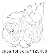 Cartoon Of An Outlined Happy Snorkeling Fish Royalty Free Clipart