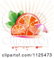 Poster, Art Print Of Blood Orange Slices Rays And Copyspace With An Umbrella On White