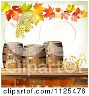 Poster, Art Print Of Autumn Wine Barrel Leaf And Grapes Background 1