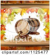 Poster, Art Print Of Autumn Wine Barrel Leaf And Grapes Background 2