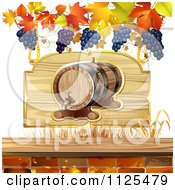 Poster, Art Print Of Autumn Wine Barrel Leaf And Grapes Background 4