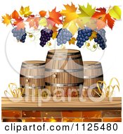Poster, Art Print Of Autumn Wine Barrel Leaf And Grapes Background 3