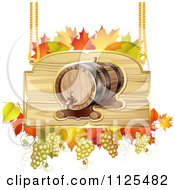 Poster, Art Print Of Autumn Wine Barrel Grapes And Leaf Sign