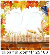 Poster, Art Print Of Background Of Autumn Leaves Grapes Bricks And Wheat 1