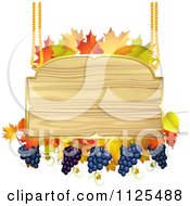 Poster, Art Print Of Wooden Sign With Grapes Autumn Maple Leaves