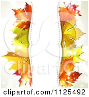 Background With Autumn Maple Leaves Dew And Vertical Copyspace On White