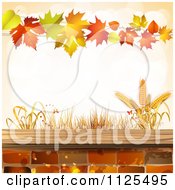 Background Of Wheat Autumn Leaves And Bricks