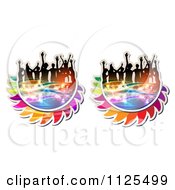 Clipart Of Silhouetted Dancers With Music Notes And Waves Icons Royalty Free Vector Illustration