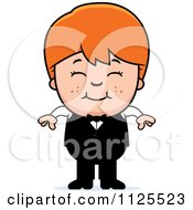 Cartoon Of A Happy Red Haired Waiter Boy Royalty Free Vector Clipart