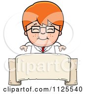 Poster, Art Print Of Happy Red Haired Scientist Boy Over A Banner