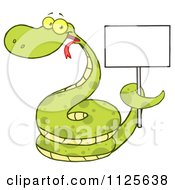 Poster, Art Print Of Happy Coiled Green Snake Holding A Sign