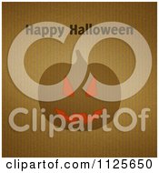 Clipart Of Happy Halloween Text Over A Jackolantern Pumpkin On Corrugated Cardboard Royalty Free Illustration by elaineitalia