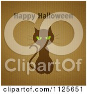 Clipart Of Happy Halloween Text Over A Cat With Green Eyes On Corrugated Cardboard Royalty Free Illustration