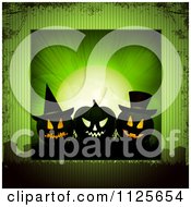 Clipart Of Glowing Halloween Jackolantern Pumpkins Over Tombstones On Grungy Green Royalty Free Vector Illustration