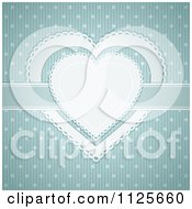 Clipart Of A White Doily Heart And Ribbon Over Polka Dots On Blue Royalty Free Vector Illustration