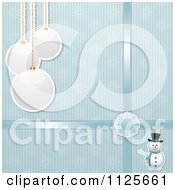 Poster, Art Print Of Blue Christmas Background With A Snowman Bauble Snowflakes And Ribbons